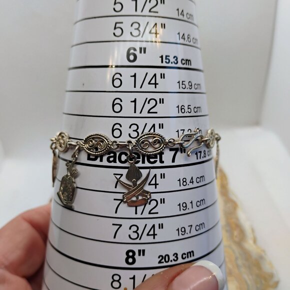 Vtg Malaya Malaysia Military Symbol Charm Bracelet Sterling Silver 11.3g 7" - Picture 8 of 9